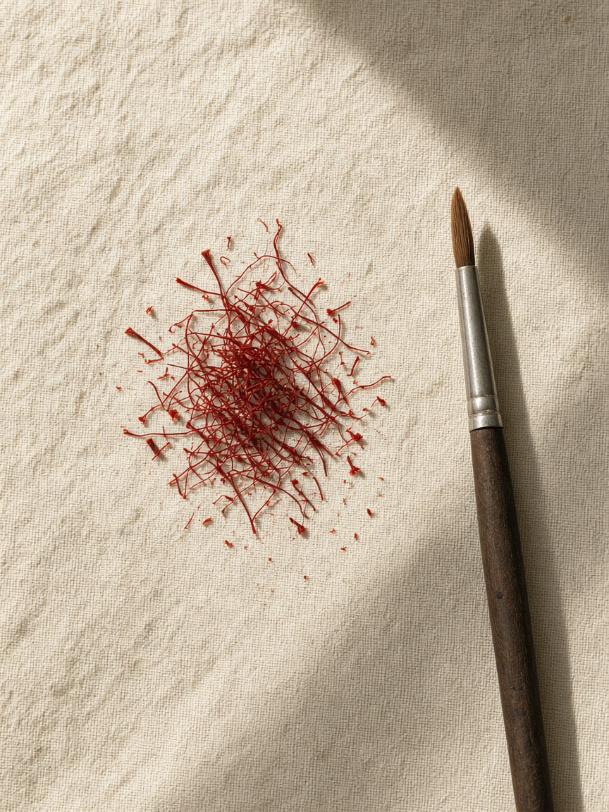 Saffron on linen — PortraitLuxe Saffron threads on cream linen with a dry brush